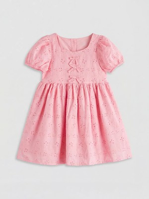LC Waikiki Lcw Kids Pembe Kare Yaka Ajurlu Kız Çocuk Elbise