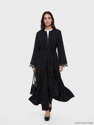 LC Waikiki Lcw Modest Siyah Bisiklet Yaka Krep A Kesim Elbise