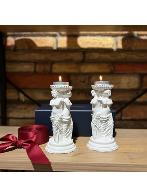 Mireva Yunan Hera Üç Güzeller Mumluk – Taş Görünümlü Heykel Mumluk 16 cm | Dekoratif Ev & Masa Aksesuarı