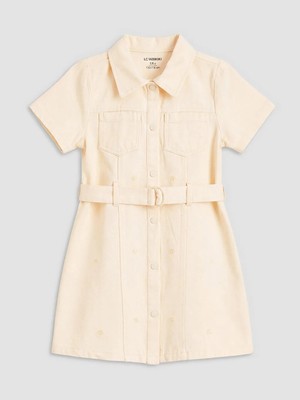 LC Waikiki Lcw Kids Sarı Kız Çocuk Kuşaklı Elbise
