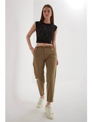 Fashion Friends Kemerli Haki Kadın Pantolon 26Y0107K1