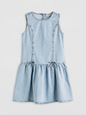 LC Waikiki Lcw Kids Mavi Fiyonk Detaylı Kız Çocuk Jean Elbise