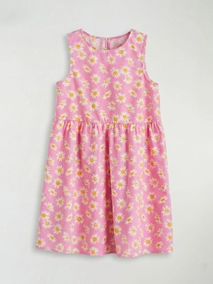 LC Waikiki Lcw Kids Pembe Bisiklet Yaka Çiçekli Kız Çocuk Poplin Elbise