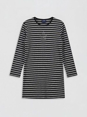 LC Waikiki Lcw Kids Siyah Bisiklet Yaka Çizgili Kız Çocuk Elbise