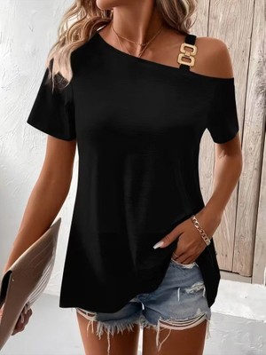 Secret Sita Kadın Kısa Kollu Tek Askı Detaylı Tokalı Viskon Bluz