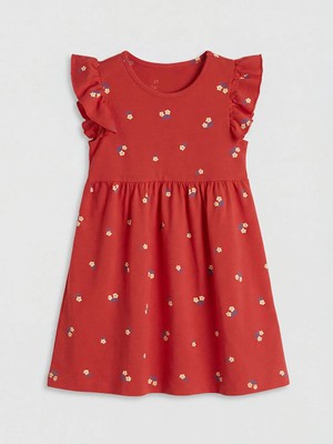 LC Waikiki Lcw Kids Kırmızı Çiçek Desenli Kız Çocuk Elbise