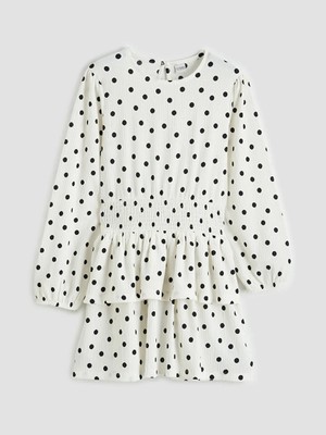 LC Waikiki Lcw Kids Ekru Bisiklet Yaka Puantiyeli Kız Çocuk Elbise