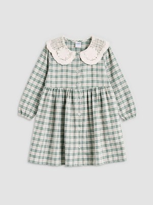 LC Waikiki Lcw Kids Yeşil Bebe Yaka Ekose Kız Çocuk Elbise