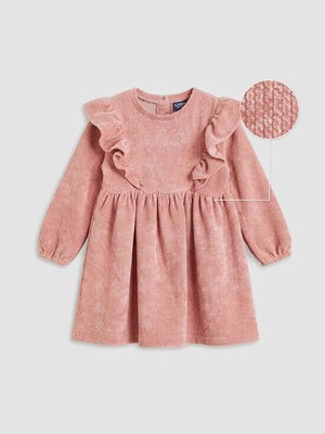 LC Waikiki Lcw Kids Pembe Fırfırlı Kız Çocuk Fitilli Kadife Elbise