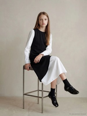 LC Waikiki Lcw Kids Siyah Bisiklet Yaka Kız Çocuk Elbise