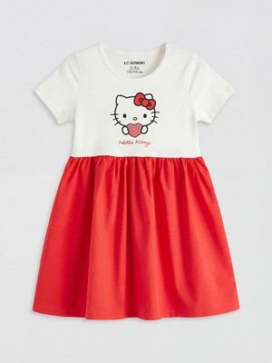 LC Waikiki Lcw Kids Ekru Hello Kitty Baskılı Kız Çocuk Elbise