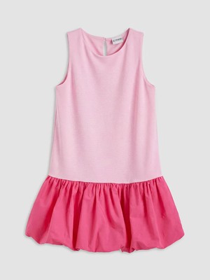 LC Waikiki Lcw Kids Pembe Bisiklet Yaka Kız Çocuk Balon Elbise