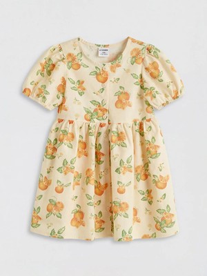 LC Waikiki Lcw Kids Ekru Balon Kollu Kız Çocuk Elbise