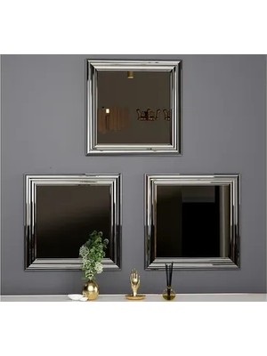 Vivense Mone Üçlü Dekoratif Salon Aynası, Gümüş Çerçeve, O100T