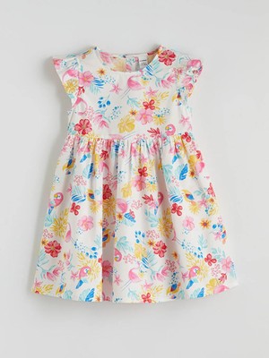 LC Waikiki Lcw Kids Ekru Bisiklet Yaka Çiçekli Kız Çocuk Elbise