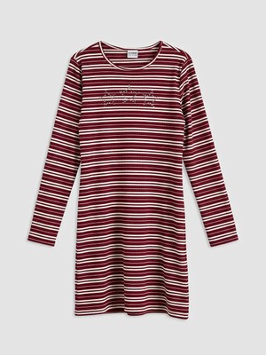 LC Waikiki Lcw Kids Kırmızı Bisiklet Yaka Taşlı Kız Çocuk Elbise