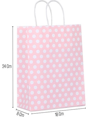 18*24*8 Pembe Puantiye Saplı Kağıt Çanta 24 Adet