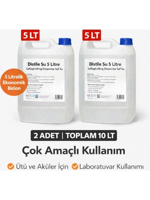 Fırsatkolik 2 Adet Distile Su 5 Litre Toplam 10 Litre Saflaştırılmış Deiyonize Saf Su Çok Amaçlı Kullanım