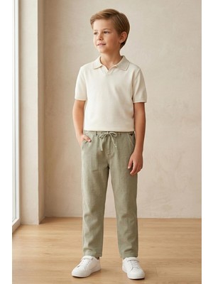 Mutlu Kids Keten Görünümlü Bağcıklı Rahat Erkek Çocuk Pantolon