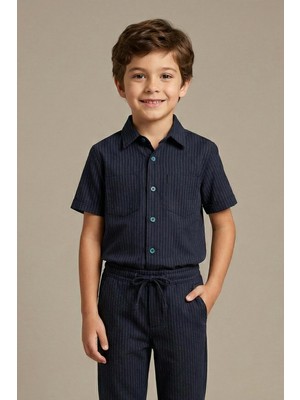 Mutlu Kids Erkek Çocuk Kısa Kollu Çizgili Gömlek