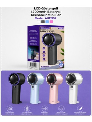 Azurtech Taşınabilir Mini El Fanı 1200 Mah USB Şarjlı – Dijital Ekranlı, Sessiz, 3 Kademeli Hız Ayarlı Portatif Vantilatör