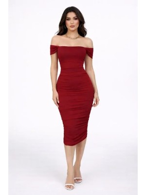 Secret Sita Adonna Yaka Drapeli Idi Elbise Ikralı Vücuda Oturan Davet Elbisesi  Bordo