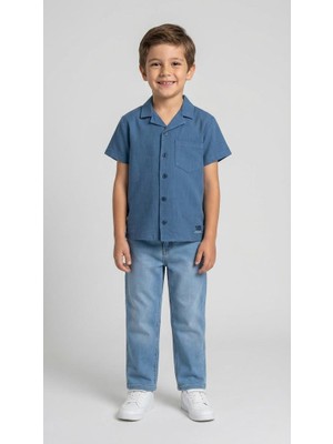 Mutlu Kids Havai Yaka Doğal Keten Kısa Kollu Erkek Çocuk Gömlek