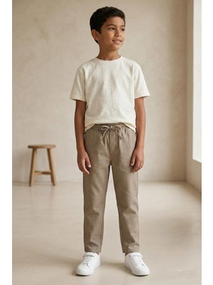 Mutlu Kids Keten Beli Lastikli Rahat Kalıp Erkek Çocuk Pantolon