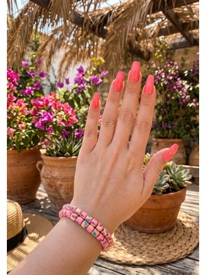 Kokoş Ikili Bileklik Polymer Clay Desenli Lino Boncuklu