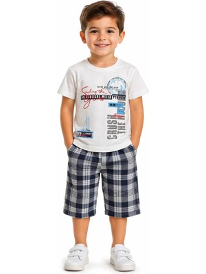 My Kids Erkek Çocuk Crush Yazı Desenli Tişört Beyaz Renk Şortlu Takım