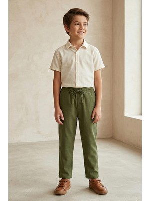 Mutlu Kids Keten Beli Lastikli Rahat Kalıp Erkek Çocuk Pantolon