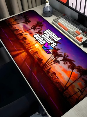 Charmbi Gta Vı Temalı Gaming Mouse Pad 40X90 Xxl Mousepad, Large Desk Mat, Non Slip Keyboard Pad