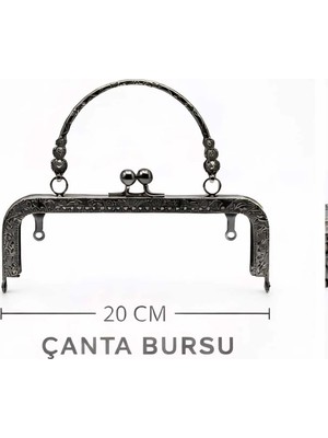 20 cm Kulplu Çanta Bursu Metal Çanta Çerçevesi - Makrome Örgü El Yapımı Çanta Aparatı Gold Gümüş