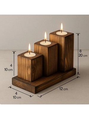 Rustik Ahşap 3’lü Mumluk Seti 🕯️ Dekoratif Tealight Mumluk | Doğal Ahşap Masa Mumluğu Ev Dekoru