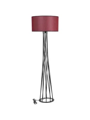 Vivense Havin Silindir Lambader, Siyah Ayak, Hasır Bordo Abajurlu