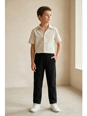 Mutlu Kids Keten Beli Lastikli Rahat Kalıp Erkek Çocuk Pantolon