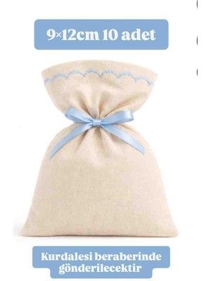 Alasmiel 10 Adet 9×12 cm Bebe Mavisi Nakışlı Ham Bez Kese Çok Amaçlı Bez Poşet