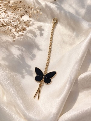 Siyah Kelebek Figürlü Gold Zincirli Çanta Charm/çanta Aksesuarı