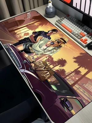 Charmbi Gta V Temalı Gaming Mouse Pad 40X90 Xxl Mousepad, Large Desk Mat, Non Slip Keyboard Pad
