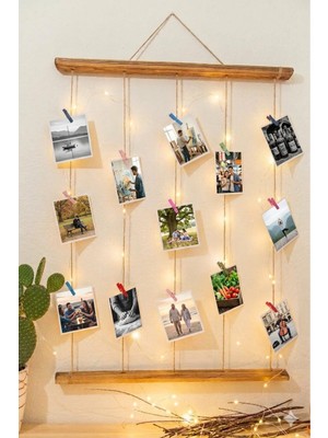 Ahşap LED Işıklı Fotoğraf Askılığı – Anı Çerçevesi Dekoratif Fotoğraf PANOSU(55X40)