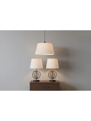 Vivense Zümrüt Yatak Odası Aydınlatma Abajur Seti Krem