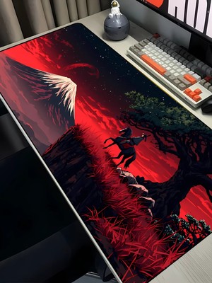 Charmbi Kızıl Samuray Gaming Mouse Pad 40X90 Xxl Mousepad, Large Desk Mat, Non Slip Keyboard Pad