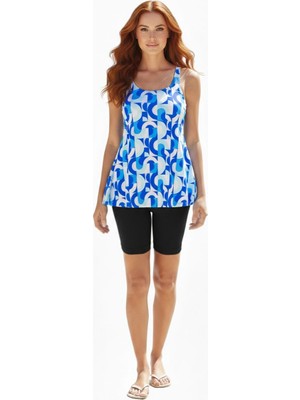 Donlaritta Büyük Beden Toparlayıcı Desenli Göğüs Pedli Tankini Mayo 44-46-48-50-52-54-56-58-60 Beden