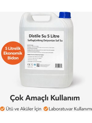 Fırsatkolik Distile Su 5 Litre Saflaştırılmış Deiyonize Saf Su Çok Amaçlı Kullanım 1 Adet