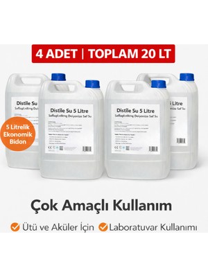 Fırsatkolik 4 Adet Distile Su 5 Litre Toplam 20 Litre Saflaştırılmış Deiyonize Saf Su Çok Amaçlı Kullanım