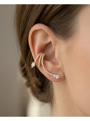 Liyona Yılan Model Earcuff Gold Kıkırdak Küpe Delik Gerektirmez