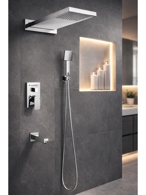 Mistillo Ankastre Duş Seti 3 Yönlü Yağmur Panel 550x220 mm SUS 304 – Paslanmaz Pirinç Krom Kaplama