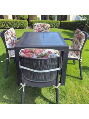 Mor Minder Sandalye Minderi Fermuarlı Lastikli 4'lü Ingiliz Gülü Desen 4 cm Sünger Alt 42X42 Sırt 42X42