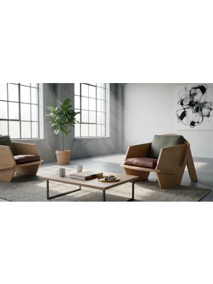 Kut Tasarım Praktura BIRD Doğal Ahşap, Kontrplak Berjer, Bahçe Mobilyası, Salon Mobilyası, Tv Koltuğu Teddy Kumaş