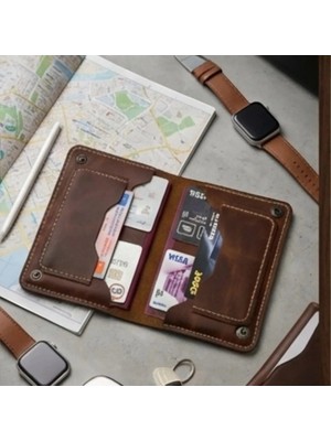 Parla Leather  Pasaport Cüzdan V2 El Yapımı Hakiki Gerçek Deri Pasaport Kılıfı Cüzdan Kartlık Kadın Erkek